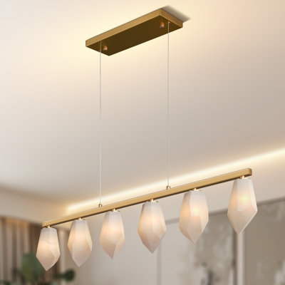 Lustre en albâtre de style îlot de cuisine en laiton de style Mid-Century moderne pour salle à manger