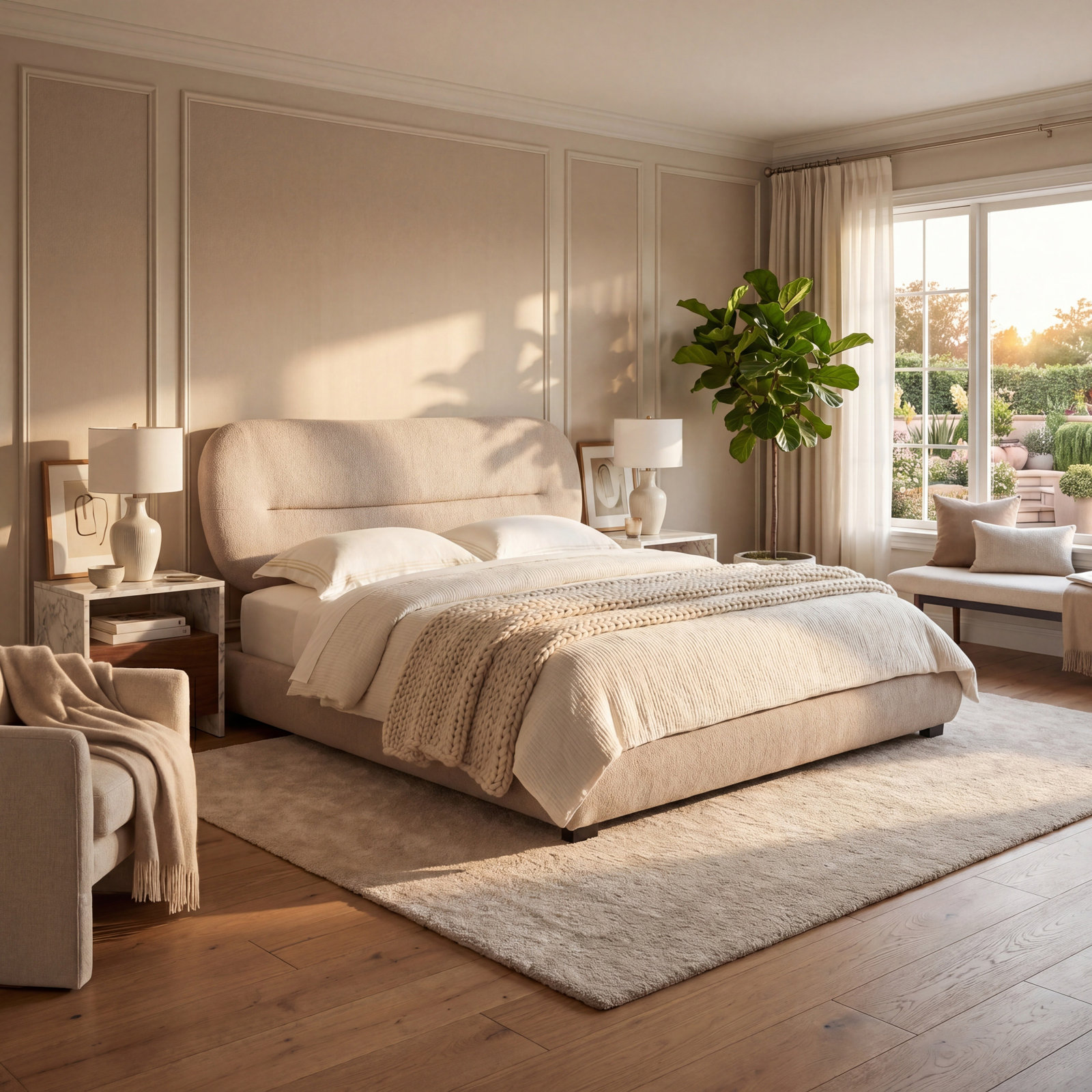 Armadi Upholstered Bed, Oatmeal, Queen
