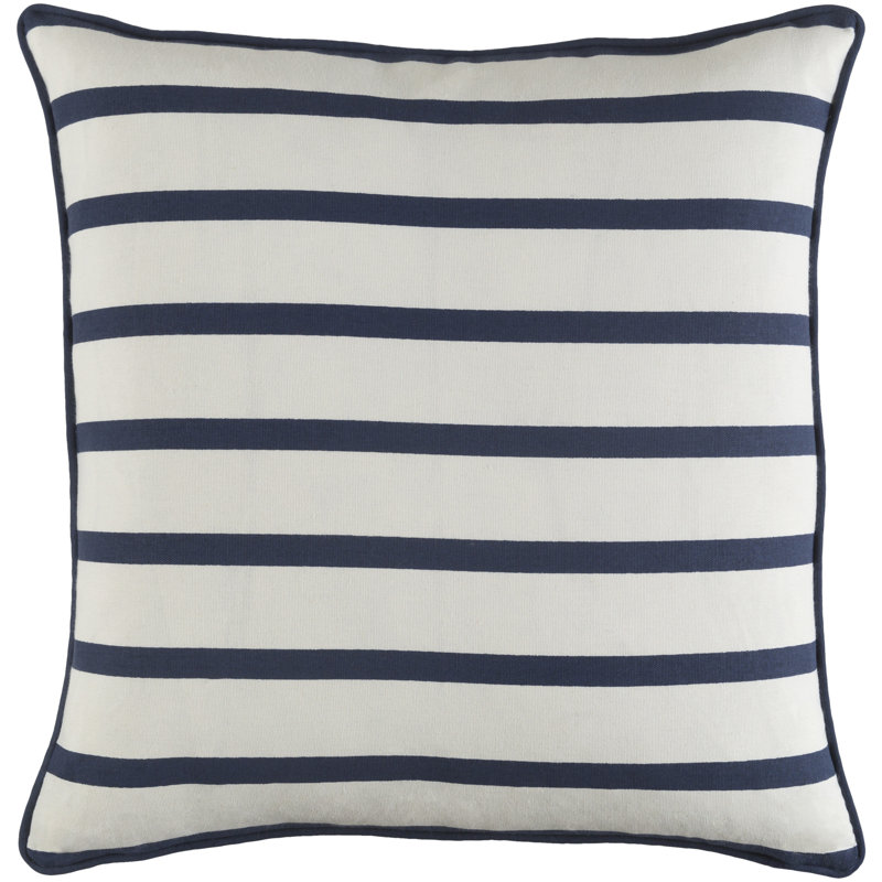 Housse de coussin en coton Manylath, Blanc / Bleu marine, Polyester/ Bourre en polyester