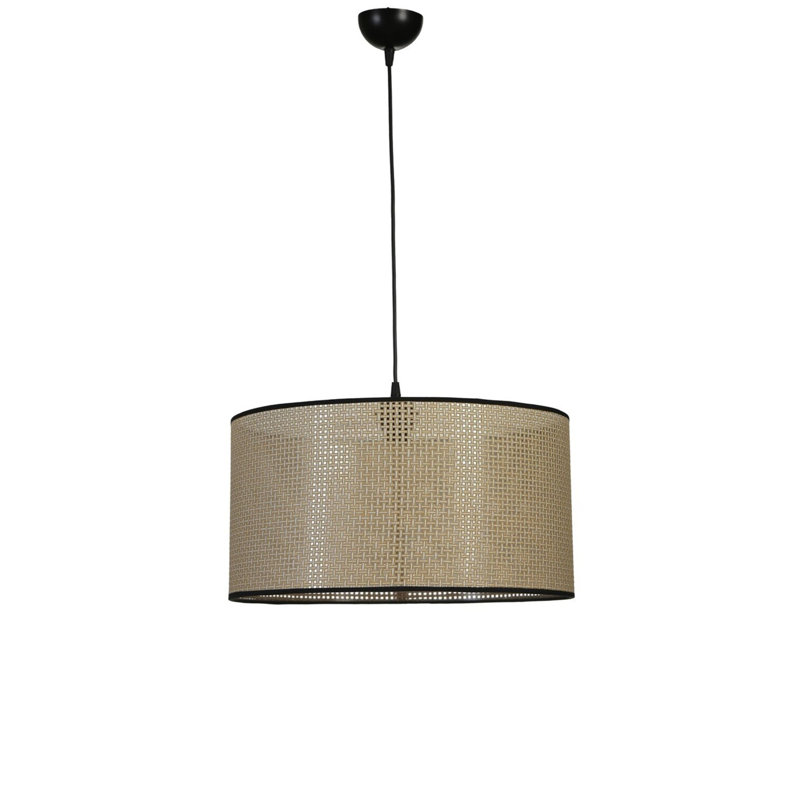 Élégant lustre en métal avec capuchon en bambou, hauteur réglable, 17,7 po de diamètre x 27,6 po de hauteur totale | Douille E27, 40 W maximum | Finition dorée et noire, éclairage élégant pour le salon et la salle à manger, indice de protection IP20