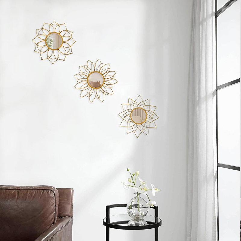 Ensemble de 3 miroirs ronds champagne doré pour mur | Miroirs décoratifs 9 pouces pour décorations pour la Saint-Valentin | Cadeaux de cercles modernes pour femmes et mamans