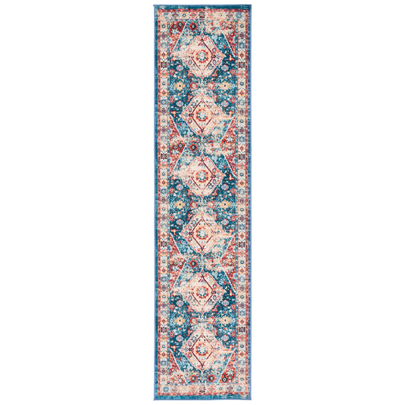 Manado Oriental Blue/Gold Area Rug, Runner 2'2" x 9'
