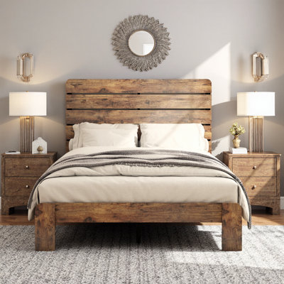 78" Full Size Platform Bed Frame | Dark Brown Wood + Metal Industrial Style, 800 lb Support, Noise-Free Slats, 12" Under-Bed Storage, No Box Spring, 45-min Assembly