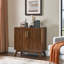 Buffet Mid-Century moderne cannelé avec tablettes réglables et pieds en bois massif-1232692603