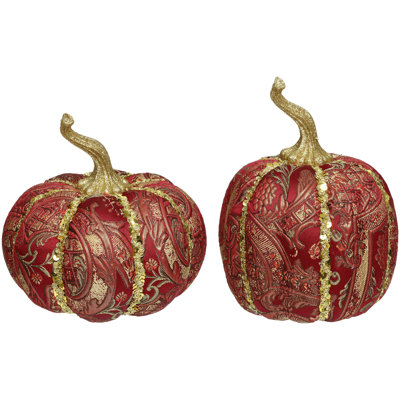 Floral Burgundy Pumpkin, Set Of 2 - 8 X 5 Inches
