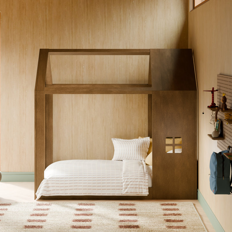 Uchi Montessori-Inspired House Twin Bed, Twin, Natural Walnut