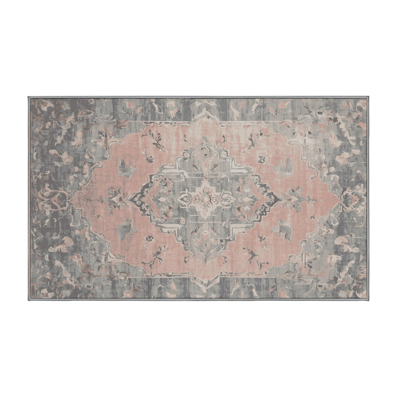 Machine Washable Gray Area Rug, Rectangle 7' x 9'