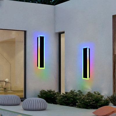Outdoor RGB Long Wall Lights, 2 Pack RGB/Warm/White Dimmable Modern Led Wall Lighting, Ip65 Waterproof Long Wall Sconce With Remote And APP Control For Outdoor/Indoor