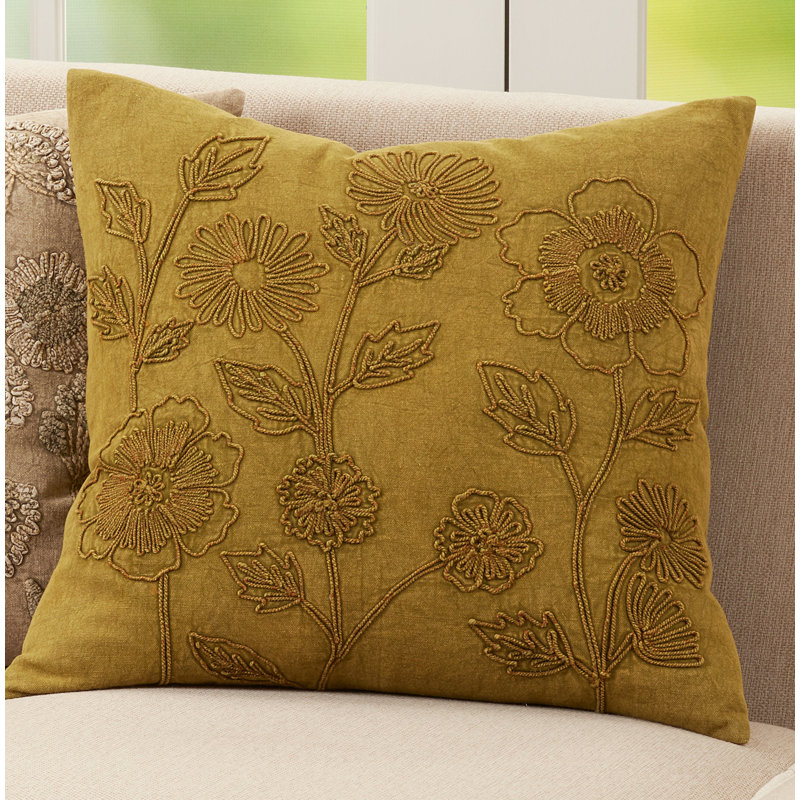 Scheel Stone Washed Design Square 100% Cotton Pillow Cover, Green