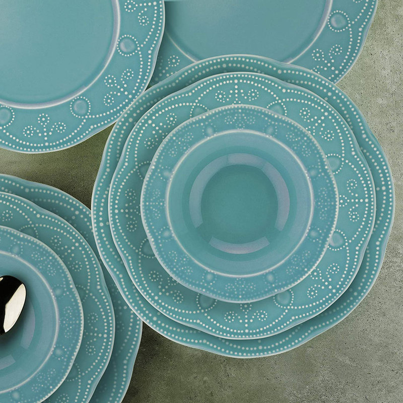Fulya 12 Pieces Dinnerware Set, Turquoise