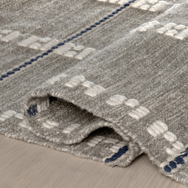 Morgan Gray Geometric Check Wool and Cotton 3' x 5' Area Rug
