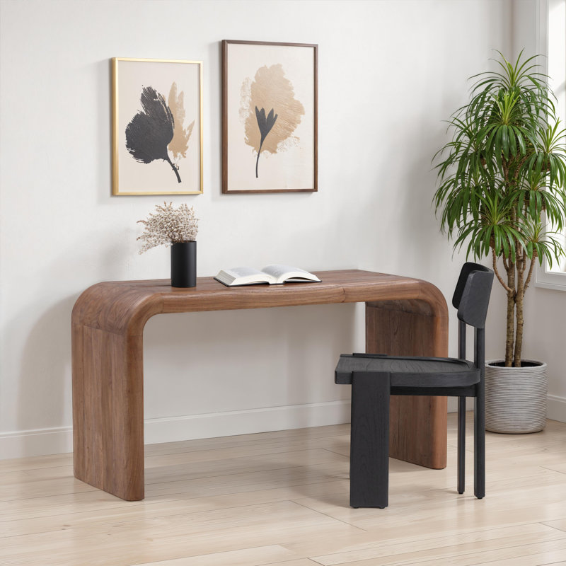 Wynne 55" Wide Writing Desk, Medium Brown, Brown