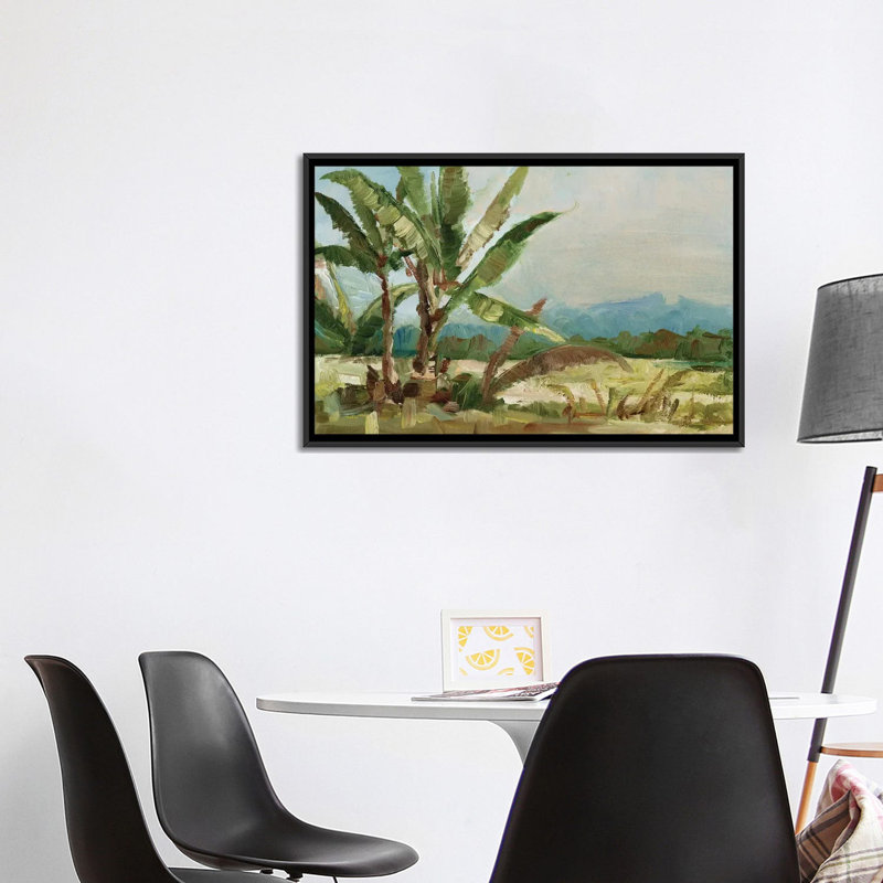 "Southern Palms I" par Ethan Harper, reproduction d’art, H 26 po x l 40 po x 1,5 po, Toile avec cadre noir, Pas de tapis