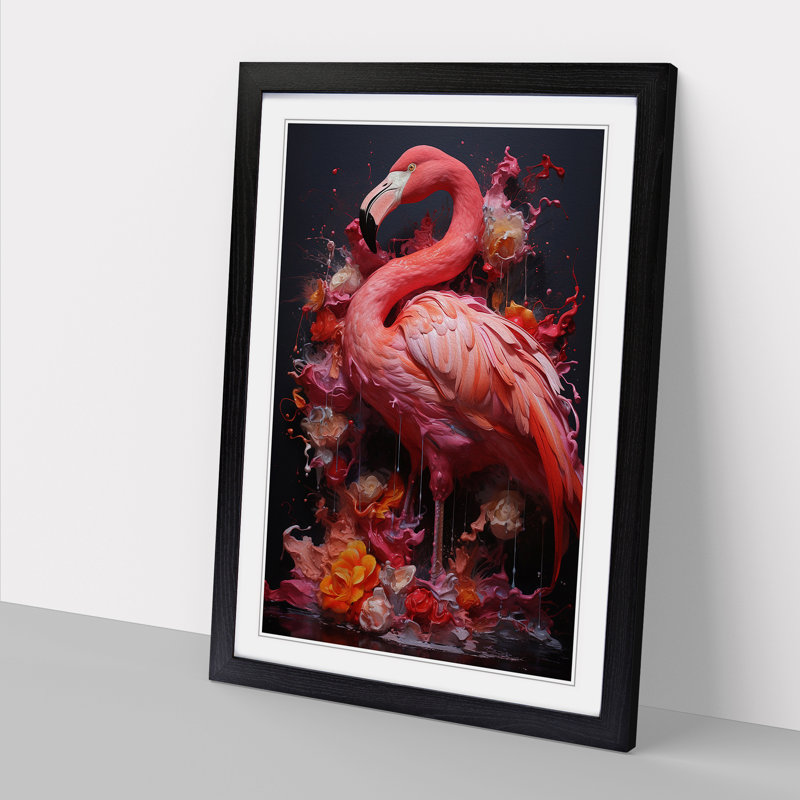 Flamingo Neo-Plasticism - Framed Print, 64cm H x 46cm W x 2cm D, Black