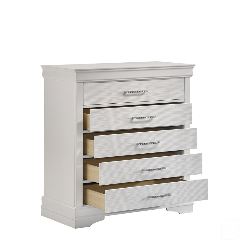 Commode moderne 5 tiroirs en bois, Blanc