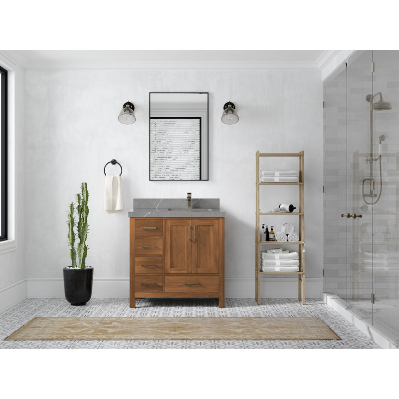 Ensemble de meuble-lavabo simple 36 po Malibu, Quartz gris Piatra