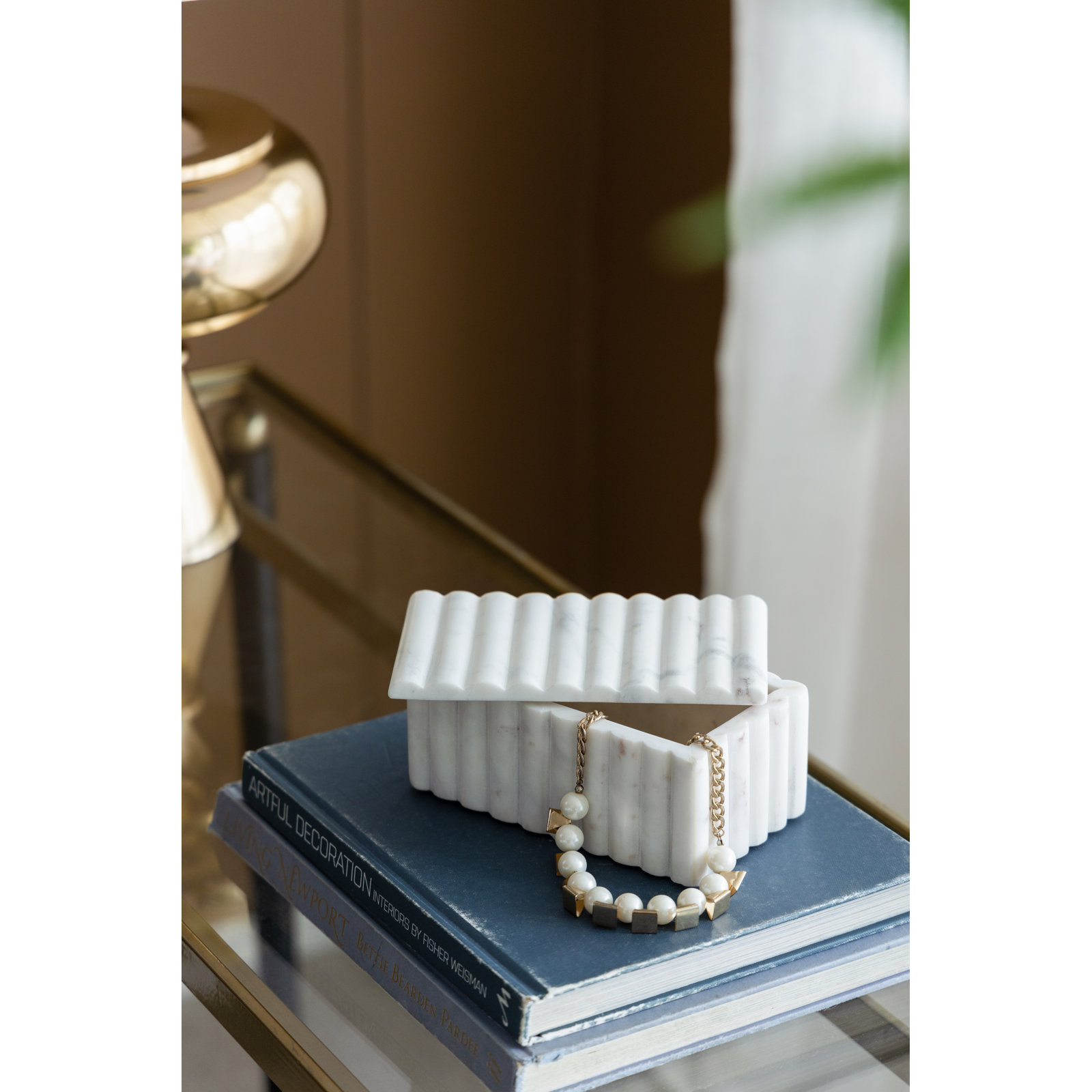 Marble Lidded Storage Box, White