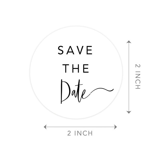 Andaz Press Save The Date Sticker, Curved Design, Save The Date Seals for Wedding Invitations, 120-Pack, White