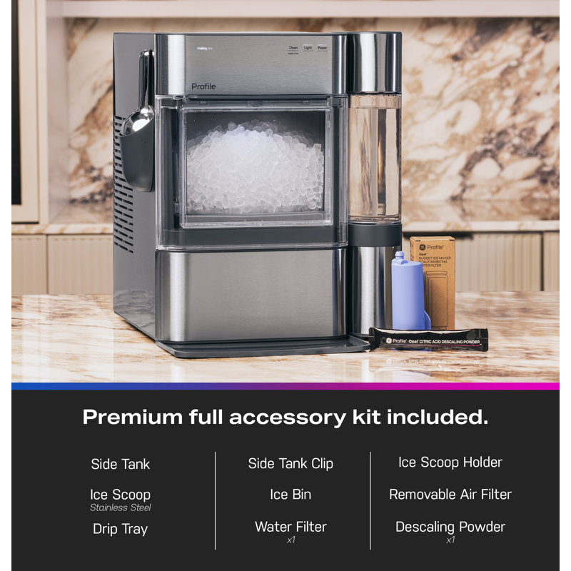 GE-Profile-Opal-2-0-Ultra-Nugget-Ice-Maker-with-Side-Tank-and-Scale-Inhibiting-Filter-XPIO13SWSS, Black