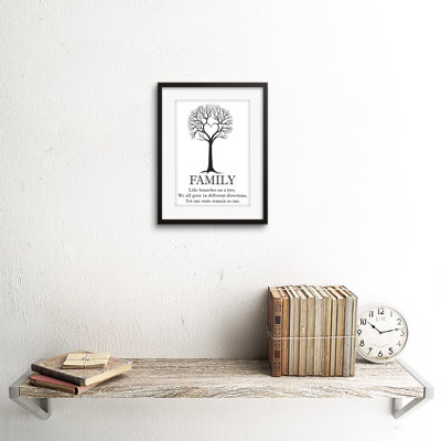 Family Roots Quote Motivation B&W Tree Heart - Single Picture Frame Art Prints