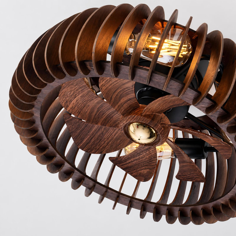 20" Low Profile Wood Grain Caged Ceiling Fan