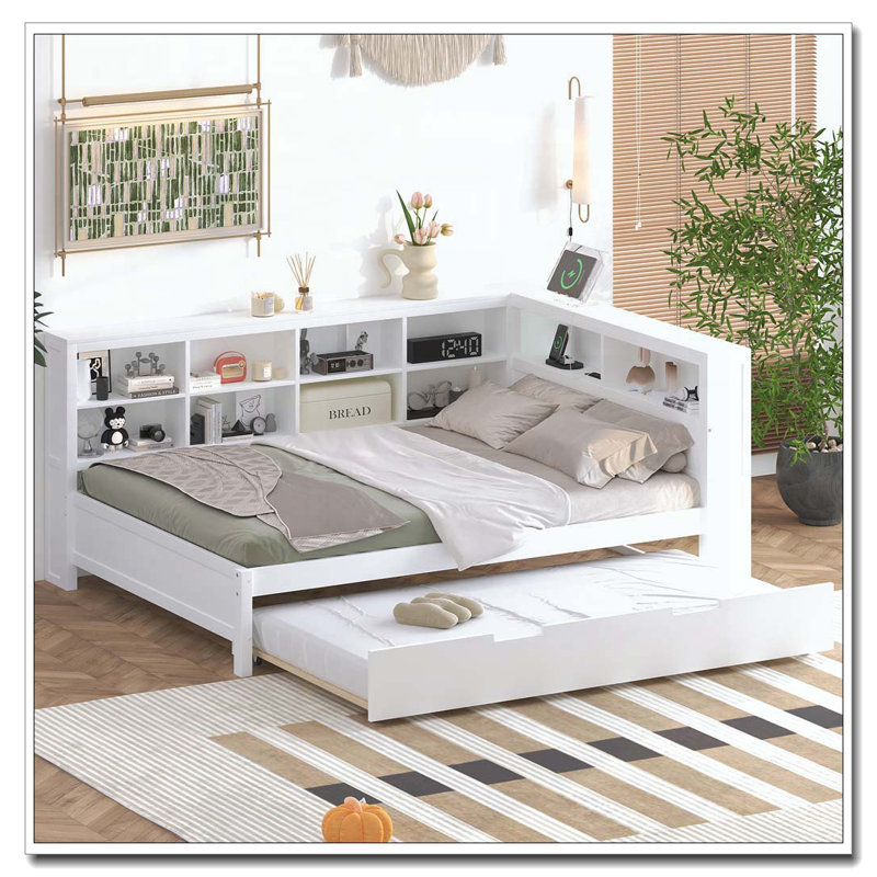Lit de jour en bois double avec lit gigogne simple