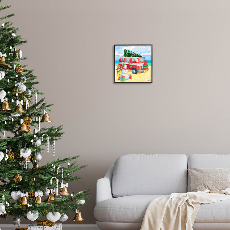 Christmas Beach Nautical Van at-101, Giclée encadrée noir minuit, H 12 po x l 12 po x P 1,5 po