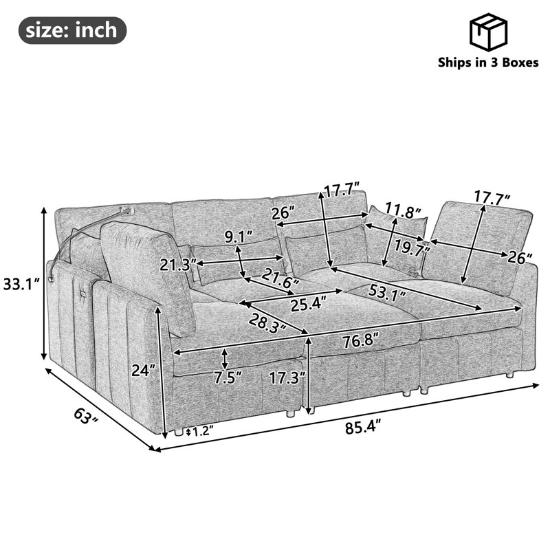 Canapé-lit modulaire 6 pièces pour salon, Chenille brun