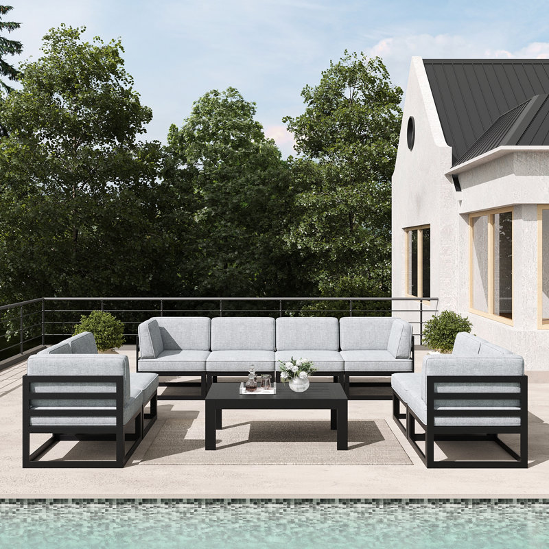 9 - Piece Outdoor Modular Sectional Set with Coffee Table, Grey
