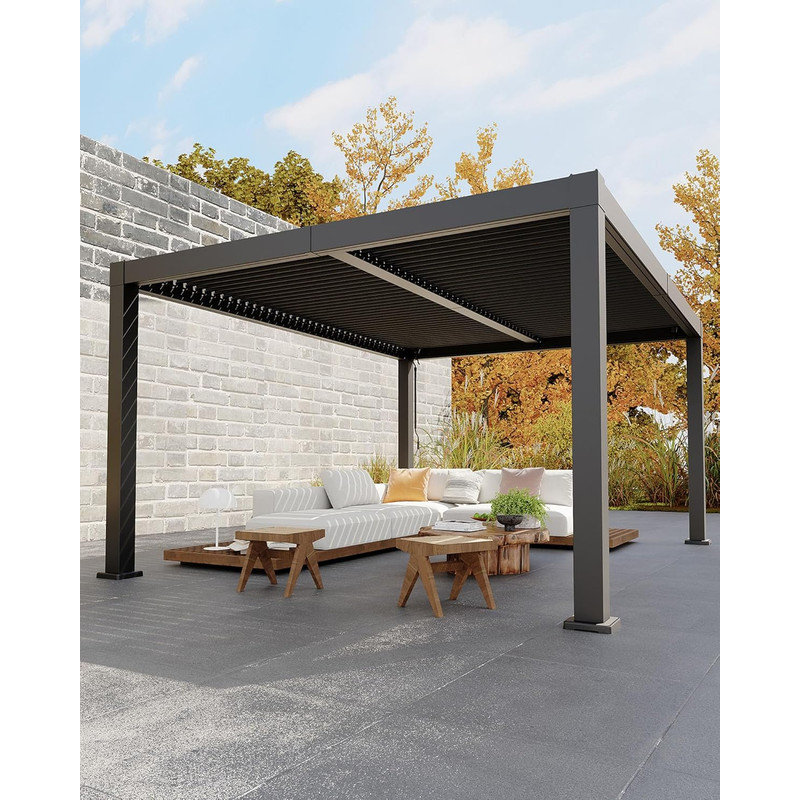 All-Aluminum Louvered Pergola with Adjustable Roof & Drainage System for Patio & Deck, 89" H x 183" W x 138" D