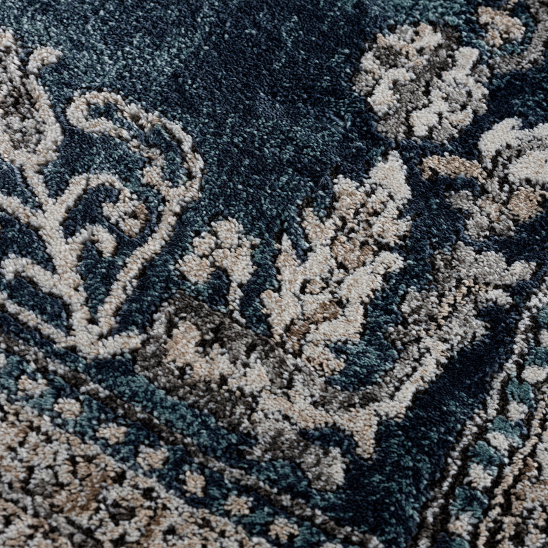 Tapis bleu tissé à la machine, Rectangle 1 pi 10 po x 3 pi
