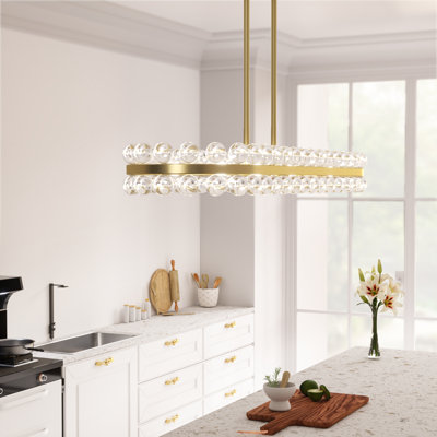 Jackeline 8-Light 36"W Brass Crystal Kitchen Island Linear Modern Pendant Chandelier for Dining Room