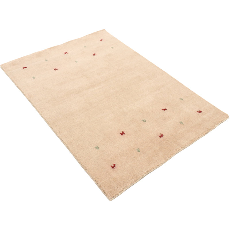 Gabbeh Uni Hand Woven Wool Beige Indoor Rug, Rectangle 120 x 170cm