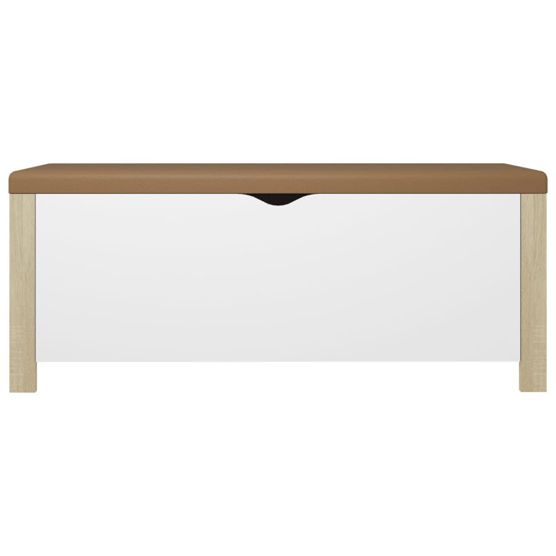 Banc de rangement en similicuir Atalfo, Blanc / Chêne de Sonoma, Brun clair