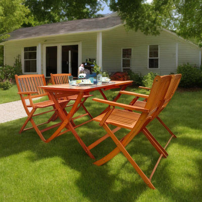 Ensemble de salle à manger de patio pliable, 4 chaises pliantes et 1 table de salle à manger, intérieur et extérieur universel, teck