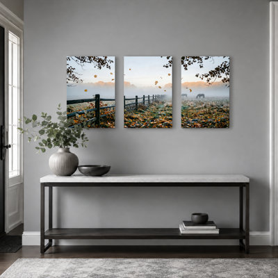 Ensemble de 3 tableaux sur toile « Brume d'automne » pour la décoration du salon et de la chambre.