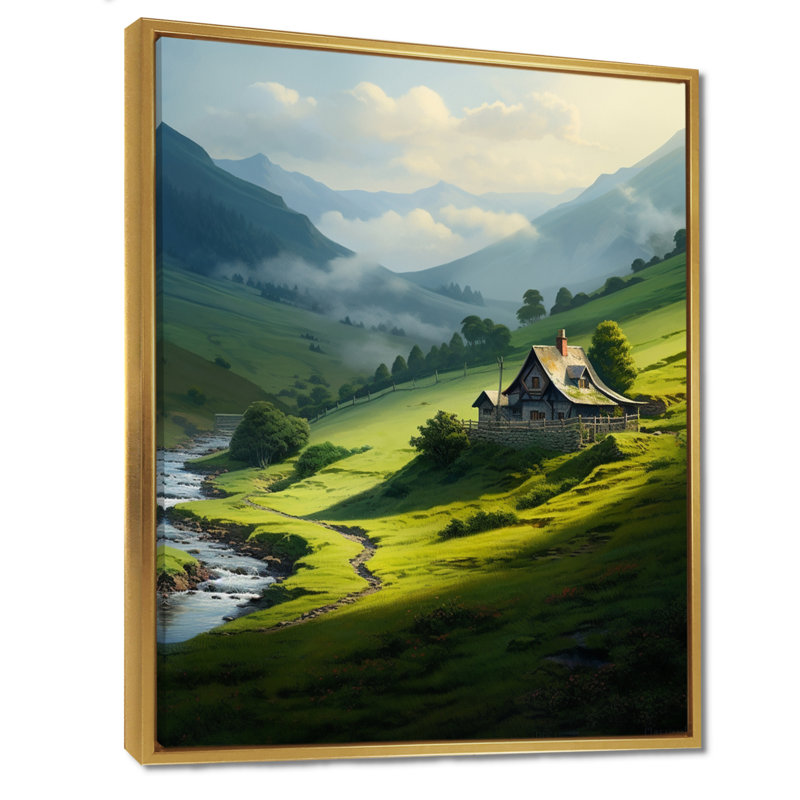 Mountain House, vallée de la rivière verte, art mural paysage, H 32 po x l 16 po x P 1 po, Toile avec cadre flottant or