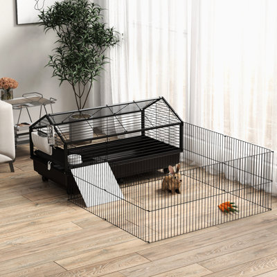Parc pour petits animaux - aire de jeu pliable pour cochons d'Inde, confortable en acier noir