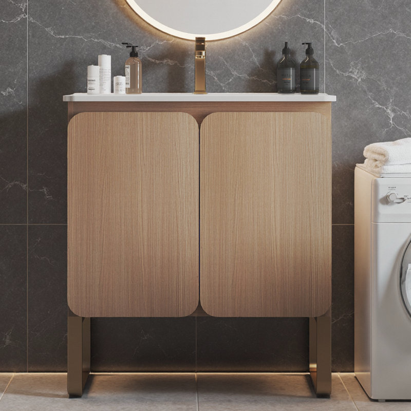 30" Light Oak Bath Vanity with Ceramic Sink - Soft Closing Doors, Modern Freestanding/Wall Mount Design