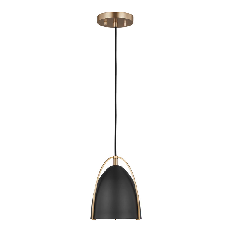 Luminaire suspendu conique à 1 lumière Nikki, H 7,5 po x l 6,25 po x l 6,25 po, Laiton satiné, Noir