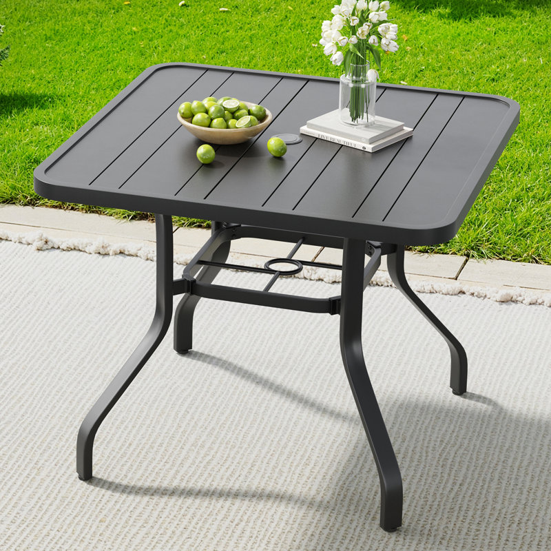 Ensemble repas pour 4 personnes en osier avec table carrée, Noir / Beige
