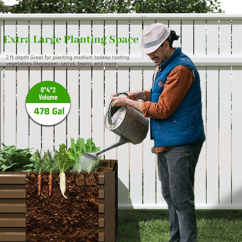 Lit de jardin surélevé en métal Minhchau, H 24 po x l 96 po x P 48 po, Brun, 2