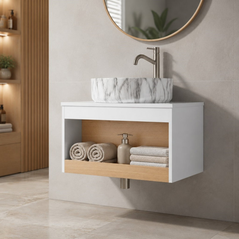 Meuble-lavabo flottant 24 po, Gris; blanc