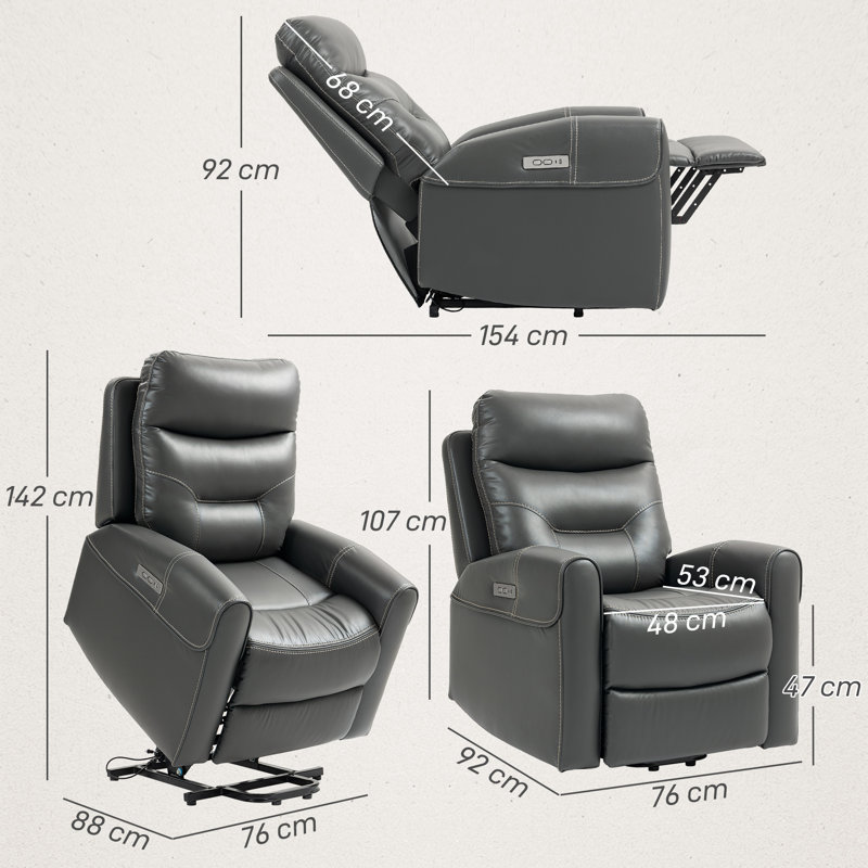 92cm Wide Lift Assist Power Lift Chair, Charcoal Grey