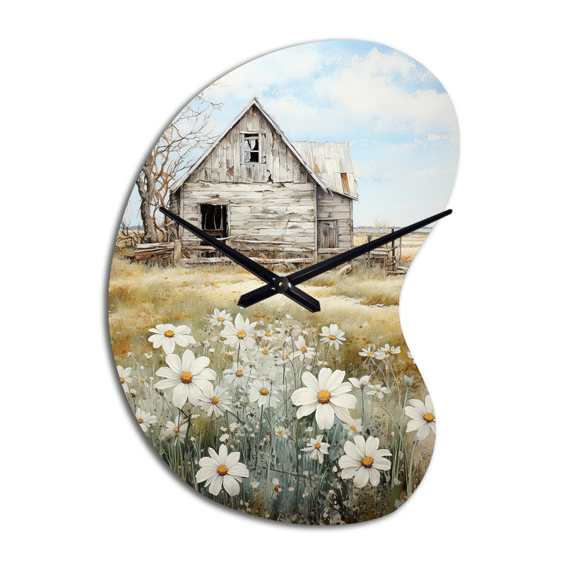 Farmhouse Quiet Retreat II - Asymmetrical Farm Metal Clock, White Wall Clock Print, Small