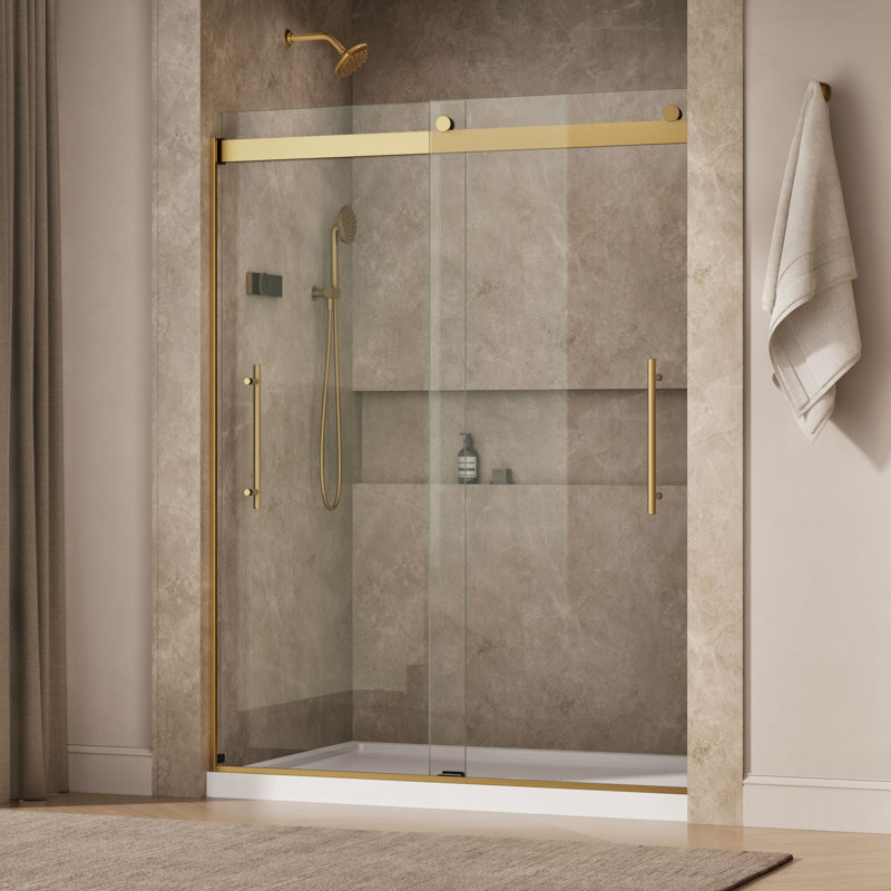 Levity Plus Frameless Sliding Shower Door, 77-9/16 In. H X 56-5/8 - 59-5/8 In. W, With 5/16 In.-Thick Crystal Clear Glass