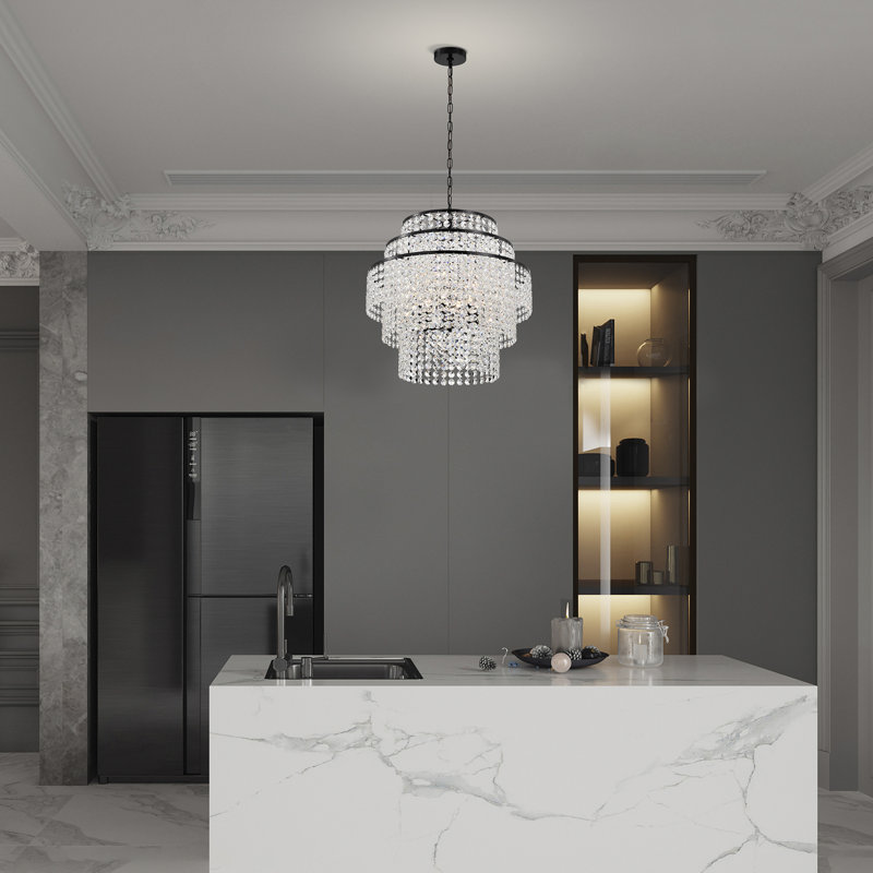 Hythe Dimmable Tiered Chandelier, 25" H x 24" W x 24" D, Antique Black