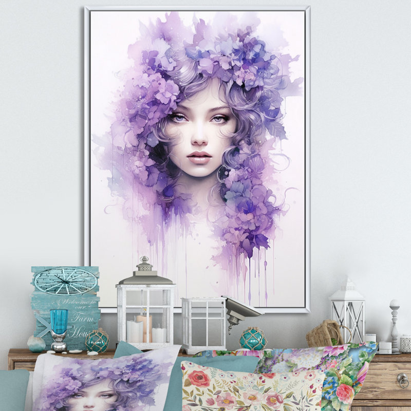 «Mauve blanc lilas en fleurs», impression sur toile, Cadre flottant blanc, H 32 po x l 24 po x P 1 po