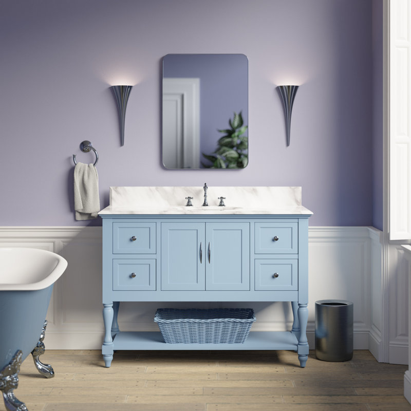 Hampton 48'' Single Bathroom Vanity with Top, Carrara Marble, Powder Blue