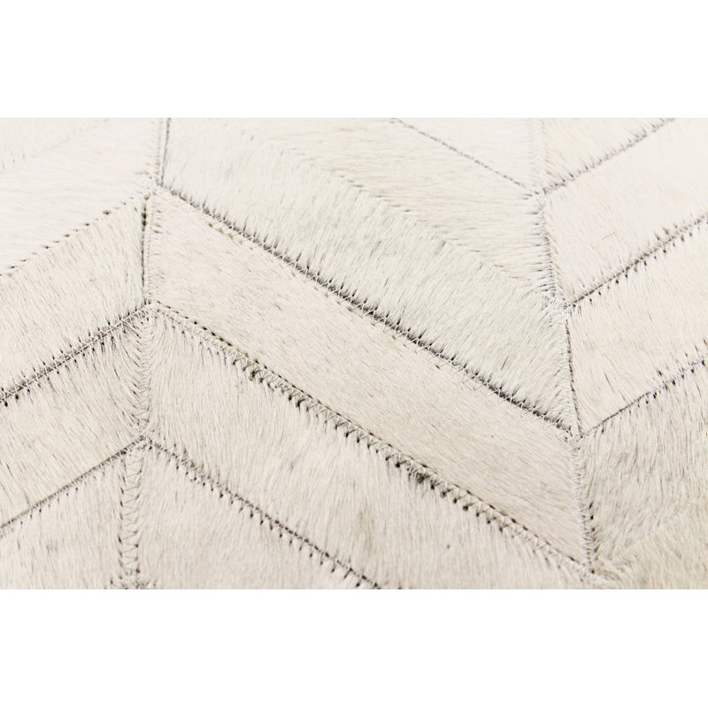 Handmade White Geometric Cowhide Patchwork Area Rug